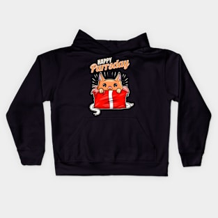 Surprise: Cat In A Birthday Gift On Purrsday Kids Hoodie